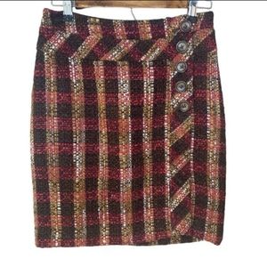 ANN TAYLOR Loft Brown Rust Beige Plaid Tweed Wool Skirt Lined Size 4